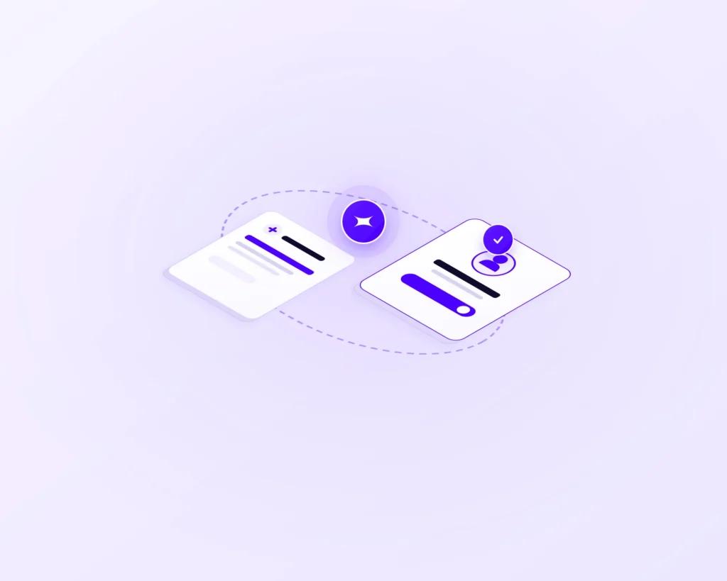 Healthcare AI workflow loop connecting clinical documentation cards to a human physician review gate