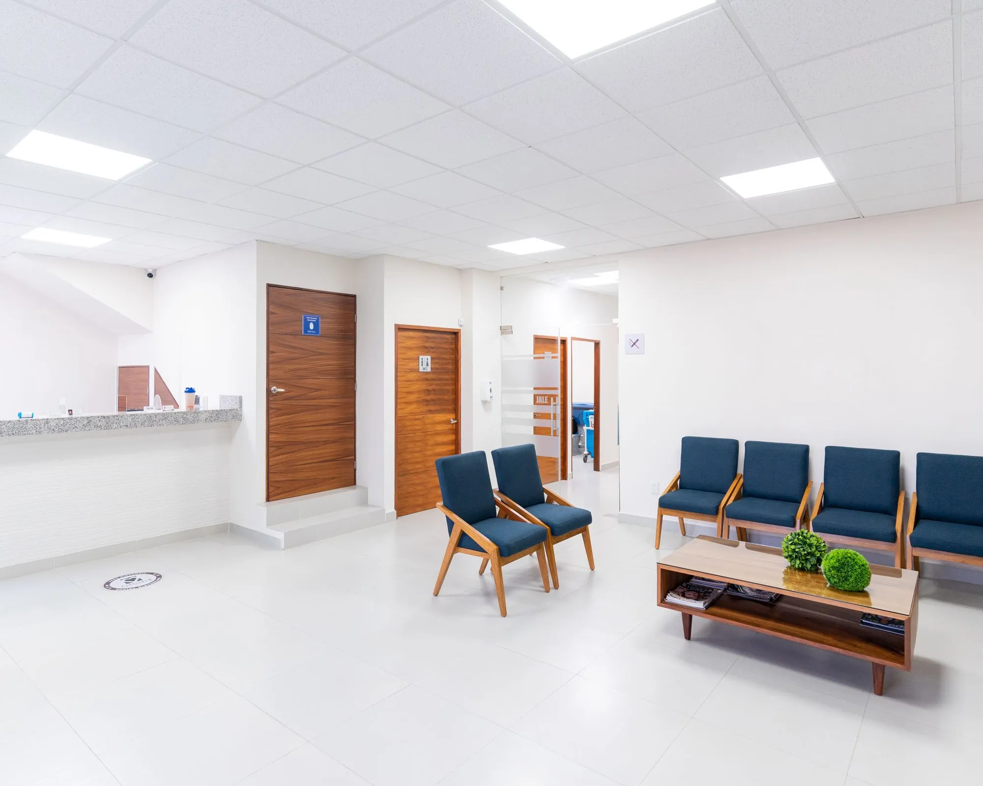 Modern bright medical clinic reception interior with clean contemporary aesthetics