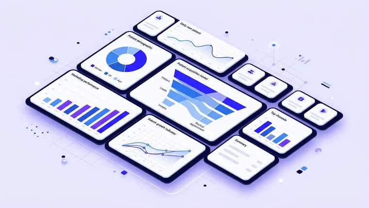 Healthcare marketing performance dashboard tracking patient acquisition and practice growth